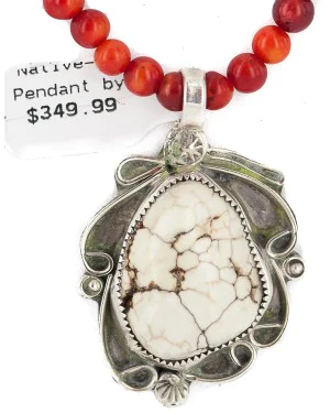 .925 Sterling Silver Certified Authentic Navajo Natural White Buffalo Coral Native American Necklace & Pendant 18279-4-95001 .925 Sterling Silver Certified Authentic Navajo Natural White Buffalo Coral Native American Necklace & Pendant 18279-4-95001