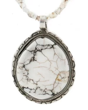 .925 Sterling Silver Certified Authentic Navajo Natural White Buffalo Native American Necklace 13070-15975-8