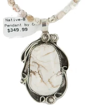 .925 Sterling Silver Certified Authentic Navajo Natural White Buffalo Native American Necklace 18279-1-15975-8