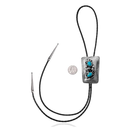 Handmade Certified Authentic Navajo .925 Sterling Silver Native American Natural Turquoise Bolo Tie 34156 Handmade Certified Authentic Navajo .925 Sterling Silver Native American Natural Turquoise Bolo Tie 34156