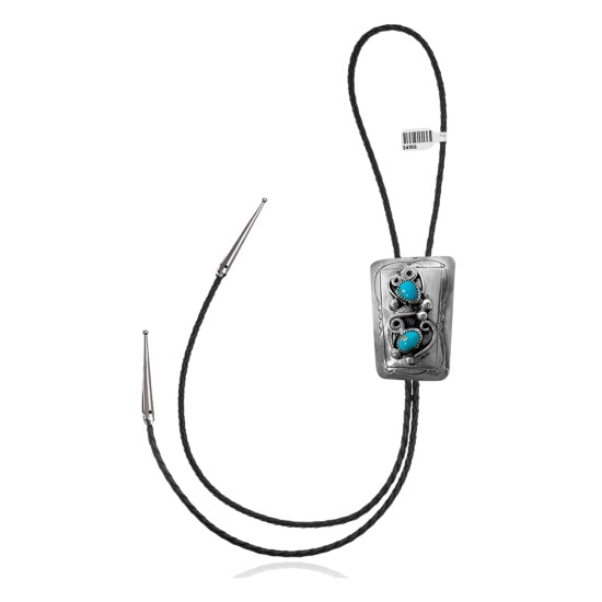 Handmade Certified Authentic Navajo .925 Sterling Silver Native American Natural Turquoise Bolo Tie 34156 Handmade Certified Authentic Navajo .925 Sterling Silver Native American Natural Turquoise Bolo Tie 34156