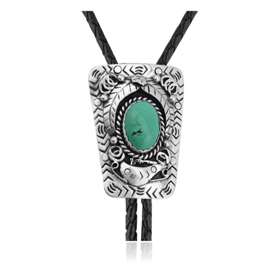 Handmade Certified Authentic Navajo .925 Sterling Silver Native American Natural Turquoise Bolo Tie 34157