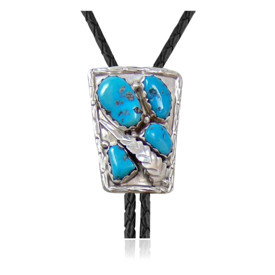 Feather .925 Sterling Silver Certified Authentic Handmade Navajo Native American Natural Turquoise Bolo Tie 34165 Feather .925 Sterling Silver Certified Authentic Handmade Navajo Native American Natural Turquoise Bolo Tie 34165