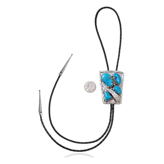 Feather .925 Sterling Silver Certified Authentic Handmade Navajo Native American Natural Turquoise Bolo Tie 34165 Feather .925 Sterling Silver Certified Authentic Handmade Navajo Native American Natural Turquoise Bolo Tie 34165