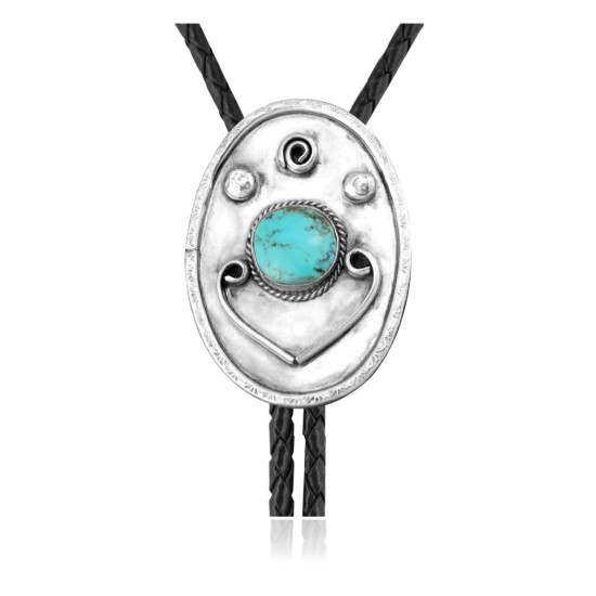 Handmade Certified Authentic Navajo .925 Sterling Silver Native American Natural Turquoise Bolo Tie 34169 Handmade Certified Authentic Navajo .925 Sterling Silver Native American Natural Turquoise Bolo Tie 34169