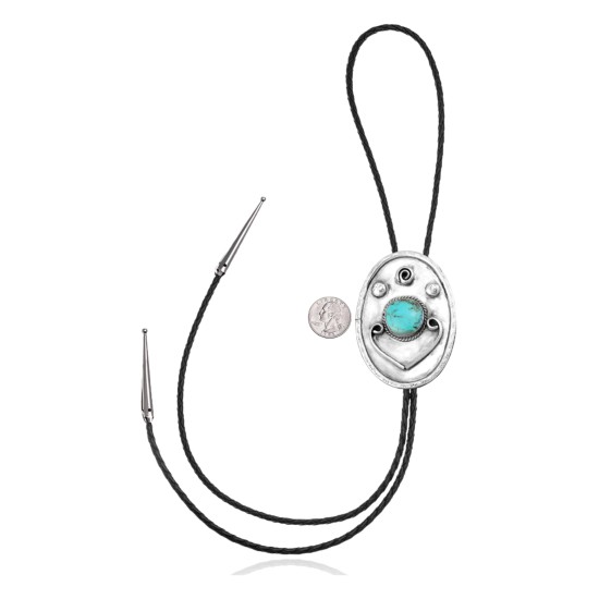 Handmade Certified Authentic Navajo .925 Sterling Silver Native American Natural Turquoise Bolo Tie 34169 Handmade Certified Authentic Navajo .925 Sterling Silver Native American Natural Turquoise Bolo Tie 34169
