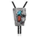 Feather .925 Sterling Silver Certified Authentic Handmade Navajo Native American Natural Turquoise Coral Bolo Tie 34173