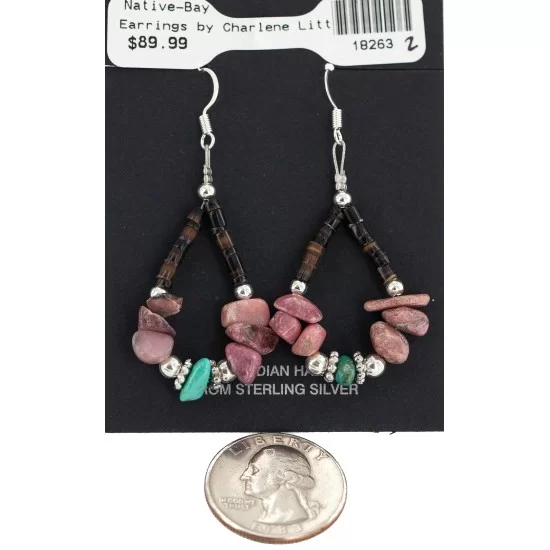 .925 Sterling Silver Hooks Certified Authentic Navajo Natural Turquoise Heishi Charoite Hoop Native American Earrings 18263-2 .925 Sterling Silver Hooks Certified Authentic Navajo Natural Turquoise Heishi Charoite Hoop Native American Earrings 18263-2