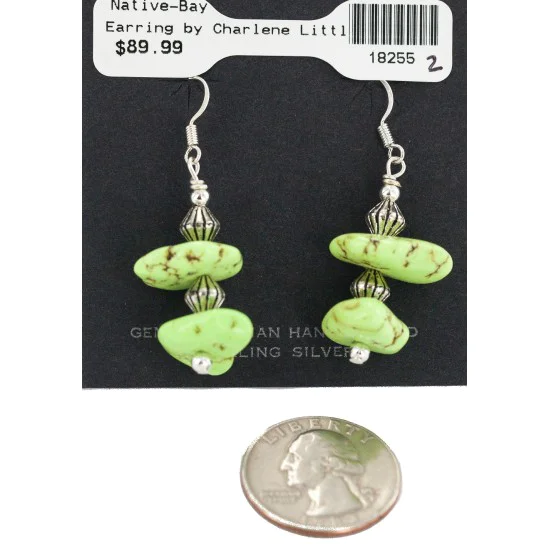 .925 Sterling Silver Hooks Certified Authentic Navajo Natural Gaspeite Native American Dangle Earrings 18255-20