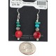 .925 Sterling Silver Hooks Certified Authentic Navajo Natural Turquoise Coral Native American Dangle Earrings 18254-2