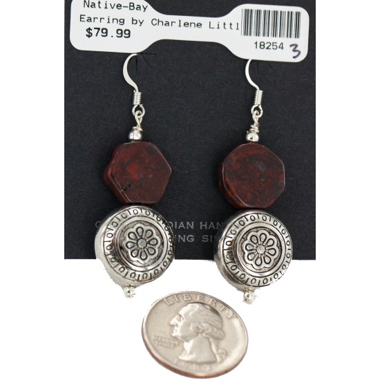 .925 Sterling Silver Hooks Certified Authentic Navajo Natural Red Jasper Native American Dangle Earrings 18254-3 All Products NB160506191546 18254-3 (by LomaSiiva)