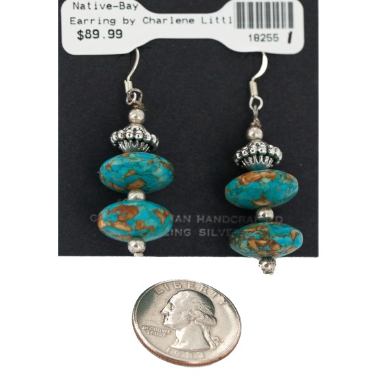.925 Sterling Silver Hooks Certified Authentic Navajo Turquoise Native American Dangle Earrings 18255-1 .925 Sterling Silver Hooks Certified Authentic Navajo Turquoise Native American Dangle Earrings 18255-1