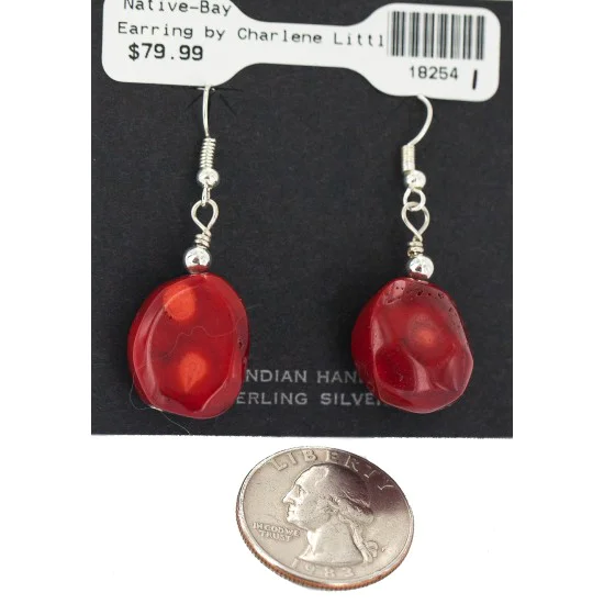 .925 Sterling Silver Hooks Certified Authentic Navajo Coral Native American Dangle Earrings 18254-101 .925 Sterling Silver Hooks Certified Authentic Navajo Coral Native American Dangle Earrings 18254-101