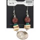 .925 Sterling Silver Hooks Certified Authentic Navajo Natural Turquoise Red Jasper Graduated Melon Shell Native American Dangle Earrings 18258-1