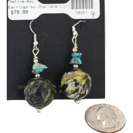 .925 Sterling Silver Hooks Navajo Certified Authentic Natural Green Jasper Native American Dangle Earrings 18251-4 .925 Sterling Silver Hooks Navajo Certified Authentic Natural Green Jasper Native American Dangle Earrings 18251-4