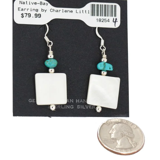 .925 Sterling Silver Hooks Certified Authentic Navajo Natural Turquoise Mother Of Pearl Native American Dangle Earrings 18254-4 .925 Sterling Silver Hooks Certified Authentic Navajo Natural Turquoise Mother Of Pearl Native American Dangle Earrings 18254-4