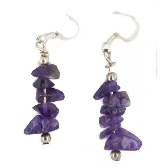 .925 Sterling Silver Hooks Certified Authentic Navajo Natural Amethyst Native American Dangle Earrings 18254-5
