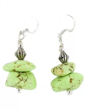 .925 Sterling Silver Hooks Certified Authentic Navajo Natural Gaspeite Native American Dangle Earrings 18255-3