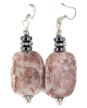 .925 Sterling Silver Hooks Certified Authentic Navajo Natural Hematite Jasper Native American Dangle Earrings 18252-5