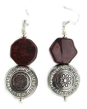 .925 Sterling Silver Hooks Certified Authentic Navajo Natural Red Jasper Native American Dangle Earrings 18254-3