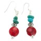 .925 Sterling Silver Hooks Certified Authentic Navajo Natural Turquoise Coral Native American Dangle Earrings 18254-2