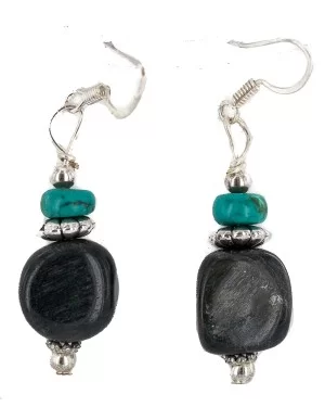 .925 Sterling Silver Hooks Certified Authentic Navajo Natural Turquoise Green Jasper Native American Dangle Earrings 18251-1