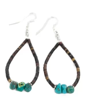 .925 Sterling Silver Hooks Certified Authentic Navajo Natural Turquoise Heishi Hoop Native American Earrings 18258 .925 Sterling Silver Hooks Certified Authentic Navajo Natural Turquoise Heishi Hoop Native American Earrings 18258
