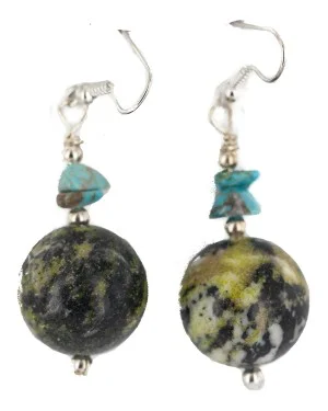 .925 Sterling Silver Hooks Navajo Certified Authentic Natural Green Jasper Native American Dangle Earrings 18251-4