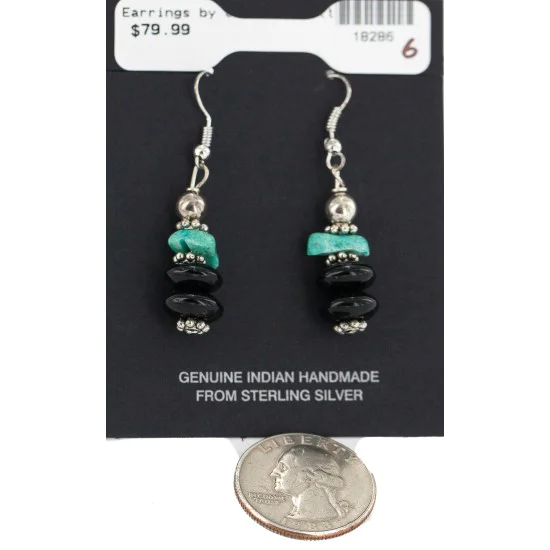 .925 Sterling Silver Hooks Certified Authentic Navajo Natural Turquoise Black Onyx Native American Dangle Earrings 18286-6 .925 Sterling Silver Hooks Certified Authentic Navajo Natural Turquoise Black Onyx Native American Dangle Earrings 18286-6