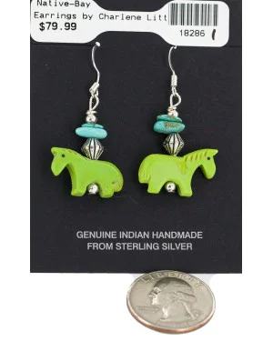 Carved Fetish Horse .925 Sterling Silver Hooks Certified Authentic Navajo Natural Turquoise Native American Dangle Earrings 18286-1 Carved Fetish Horse .925 Sterling Silver Hooks Certified Authentic Navajo Natural Turquoise Native American Dangle Earrings 18286-1