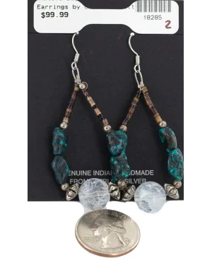 .925 Sterling Silver Hooks Certified Authentic Navajo Natural Turquoise Quartz Heishi Hoop Native American Earrings 18285-2 .925 Sterling Silver Hooks Certified Authentic Navajo Natural Turquoise Quartz Heishi Hoop Native American Earrings 18285-2