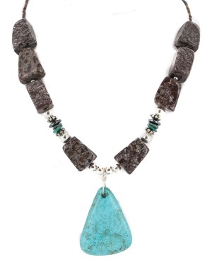 .925 Sterling Silver Certified Authentic Navajo Natural Turquoise Hematite Jasper Native American Necklace 25338-7 .925 Sterling Silver Certified Authentic Navajo Natural Turquoise Hematite Jasper Native American Necklace 25338-7