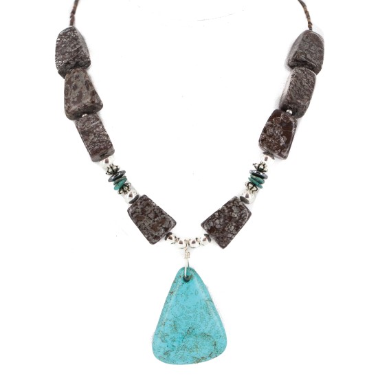 .925 Sterling Silver Certified Authentic Navajo Natural Turquoise Hematite Jasper Native American Necklace 25338-7 .925 Sterling Silver Certified Authentic Navajo Natural Turquoise Hematite Jasper Native American Necklace 25338-7