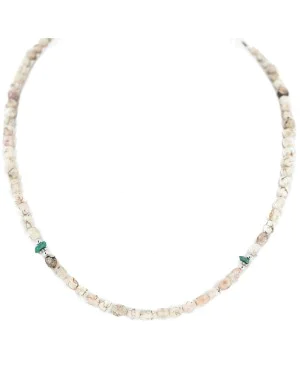 .925 Sterling Silver Certified Authentic Navajo White Howlite Native American Necklace 18288