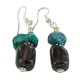 .925 Sterling Silver Hooks Certified Authentic Navajo Natural Turquoise Smoky Quartz Native American Dangle Earrings 18286-3