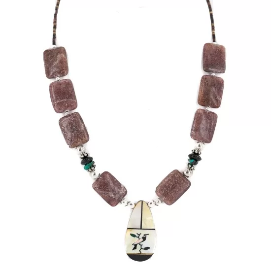 Bird Certified Authentic Navajo .925 Sterling Silver Inlay Natural Turquoise Mother of Pearl Black Onyx Agate Native American Necklace 25338-3 Bird Certified Authentic Navajo .925 Sterling Silver Inlay Natural Turquoise Mother of Pearl Black Onyx Agate Native American Necklace 25338-3