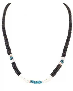 Certified Authentic Navajo .925 Sterling Silver Natural Turquoise Graduated Melon Shell Native American Necklace 25341-5