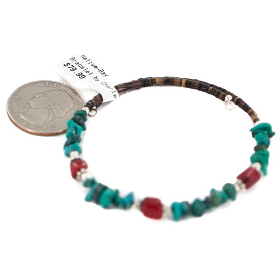 Navajo Certified Authentic Natural Turquoise Heishi Coral Native American Adjustable Wrap Bracelet 13172-14 Navajo Certified Authentic Natural Turquoise Heishi Coral Native American Adjustable Wrap Bracelet 13172-14