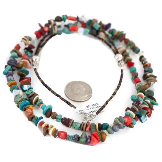 2 Strand Certified Authentic .925 Sterling Silver Navajo Natural Multicolor Stones Native American Necklace 750216 2 Strand Certified Authentic .925 Sterling Silver Navajo Natural Multicolor Stones Native American Necklace 750216