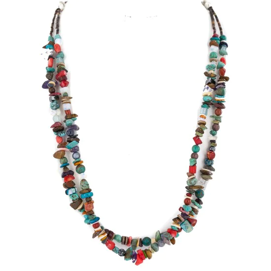 2 Strand Certified Authentic .925 Sterling Silver Navajo Natural Multicolor Stones Native American Necklace 750216 2 Strand Certified Authentic .925 Sterling Silver Navajo Natural Multicolor Stones Native American Necklace 750216
