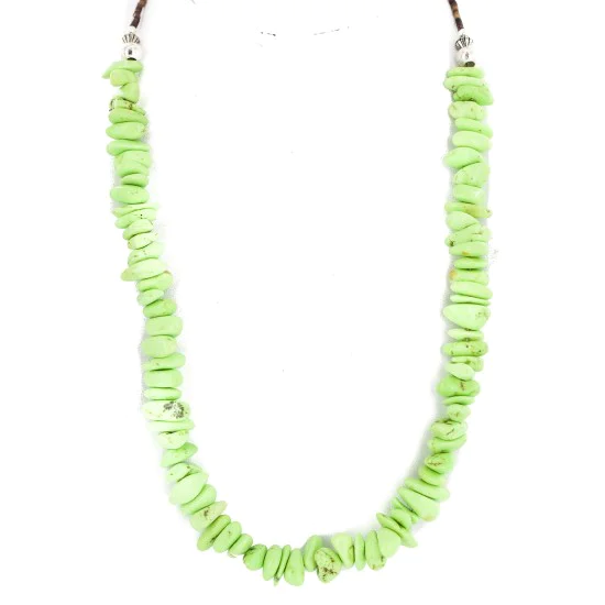 .925 Sterling Silver Certified Authentic Navajo Natural Gaspeite Native American Necklace 18265-1