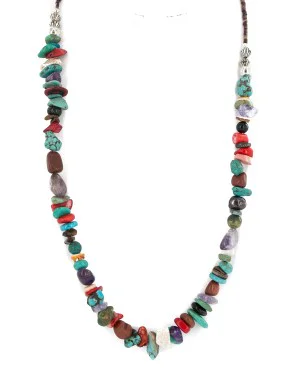 Certified Authentic .925 Sterling Silver Navajo Natural Multicolor Stones Native American Necklace 750215-1