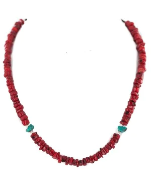 Certified Authentic Navajo .925 Sterling Silver Natural Turquoise Coral Heishi Native American Necklace 750219-10
