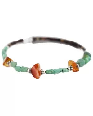 Navajo Certified Authentic Natural Turquoise Carnelian Heishi Native American Adjustable Wrap Bracelet 13172-6
