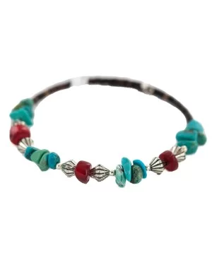 Navajo Certified Authentic Natural Turquoise Coral Heishi Native American Adjustable Wrap Bracelet 13172-5