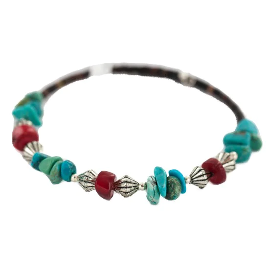 Navajo Certified Authentic Natural Turquoise Coral Heishi Native American Adjustable Wrap Bracelet 13172-5 Navajo Certified Authentic Natural Turquoise Coral Heishi Native American Adjustable Wrap Bracelet 13172-5