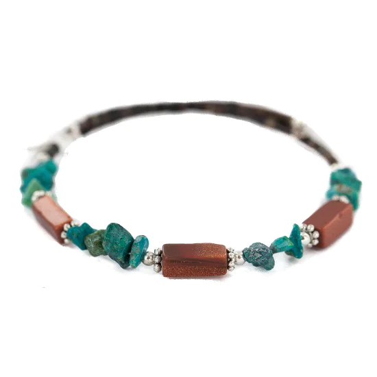 Navajo Certified Authentic Natural Turquoise Goldstone Heishi Native American Adjustable Wrap Bracelet 13172-10