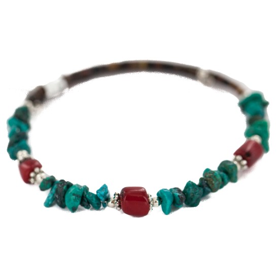 Navajo Certified Authentic Natural Turquoise Heishi Coral Native American Adjustable Wrap Bracelet 13172-14 Navajo Certified Authentic Natural Turquoise Heishi Coral Native American Adjustable Wrap Bracelet 13172-14