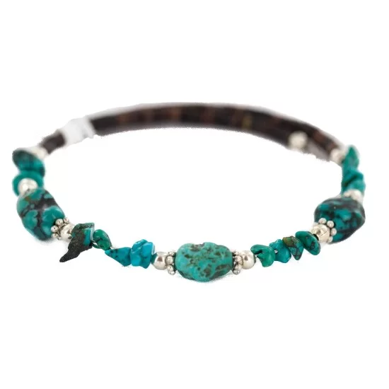 Navajo Certified Authentic Natural Turquoise Heishi Native American Adjustable Wrap Bracelet 13172-4 Navajo Certified Authentic Natural Turquoise Heishi Native American Adjustable Wrap Bracelet 13172-4