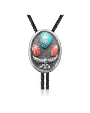 Feather .925 Sterling Silver Certified Authentic Handmade Navajo Native American Natural Turquoise Coral Bolo Tie 34181 Feather .925 Sterling Silver Certified Authentic Handmade Navajo Native American Natural Turquoise Coral Bolo Tie 34181